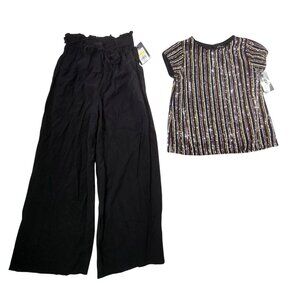 New Art Class Girls Sparkly Sequence Top and Black Wide Leg Pants Size 6-6X